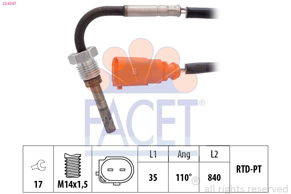 Sensor, exhaust gas temperature