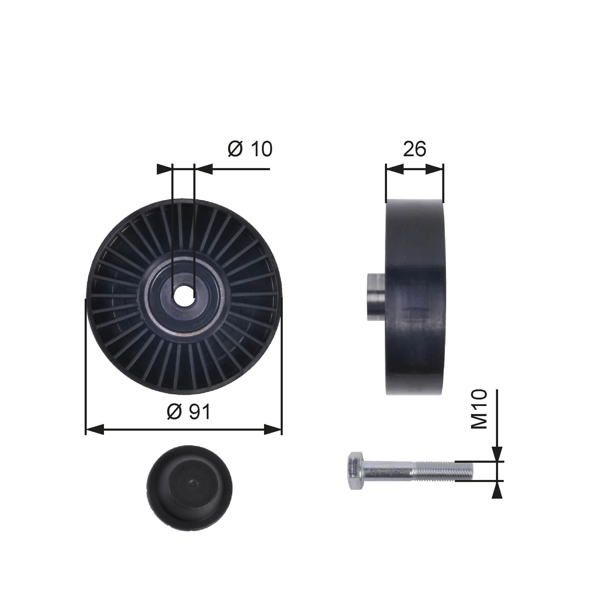 Deflection/Guide Pulley, V-ribbed belt