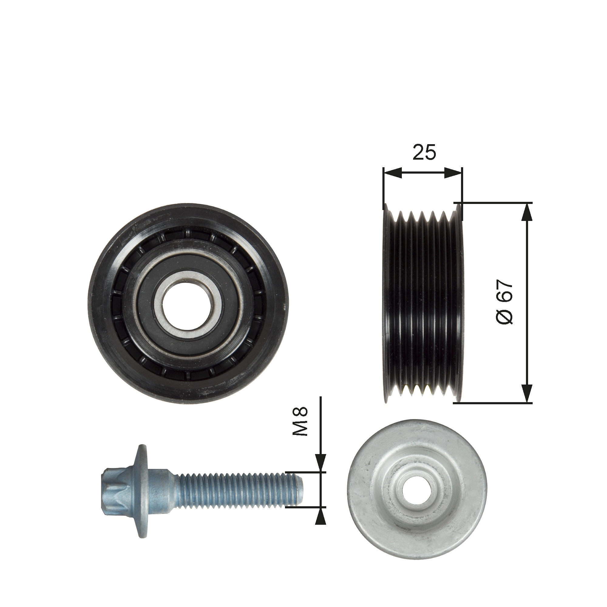 Deflection/Guide Pulley, V-ribbed belt