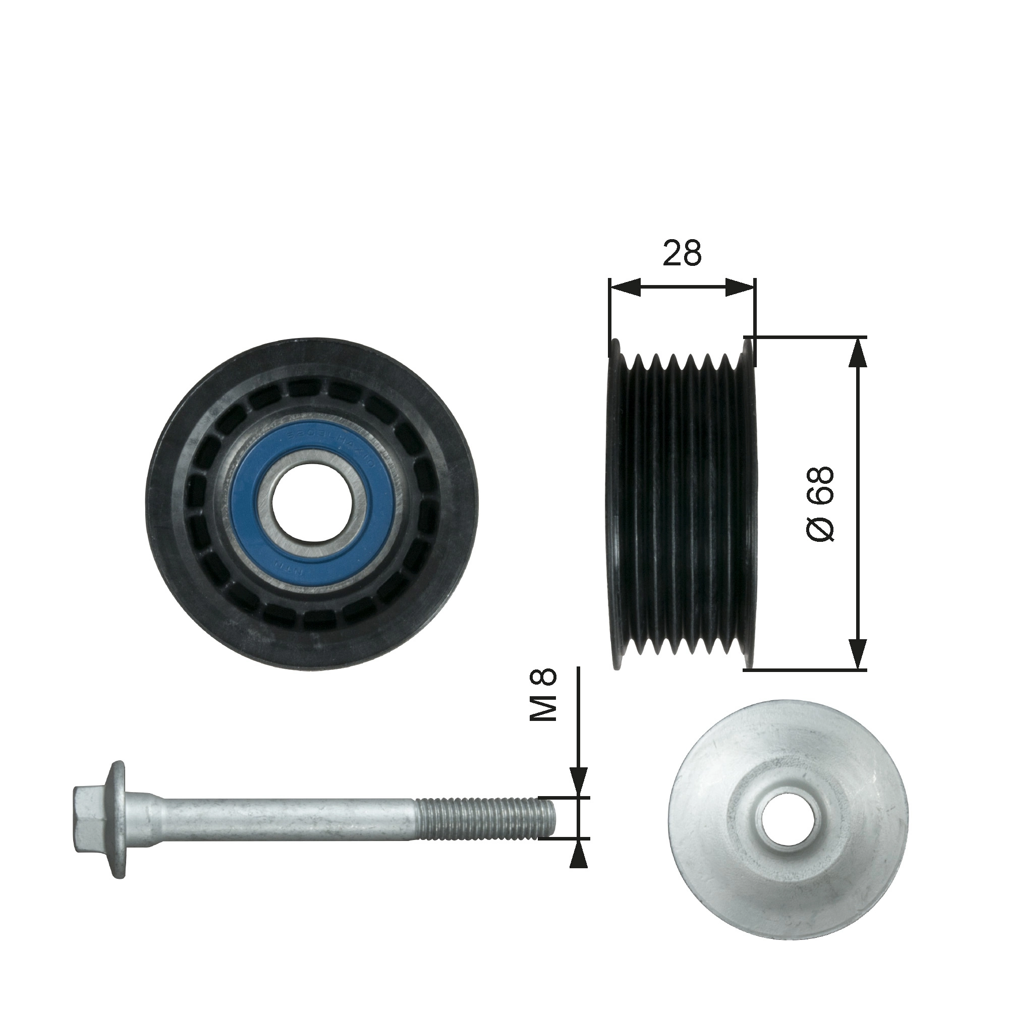 Deflection/Guide Pulley, V-ribbed belt