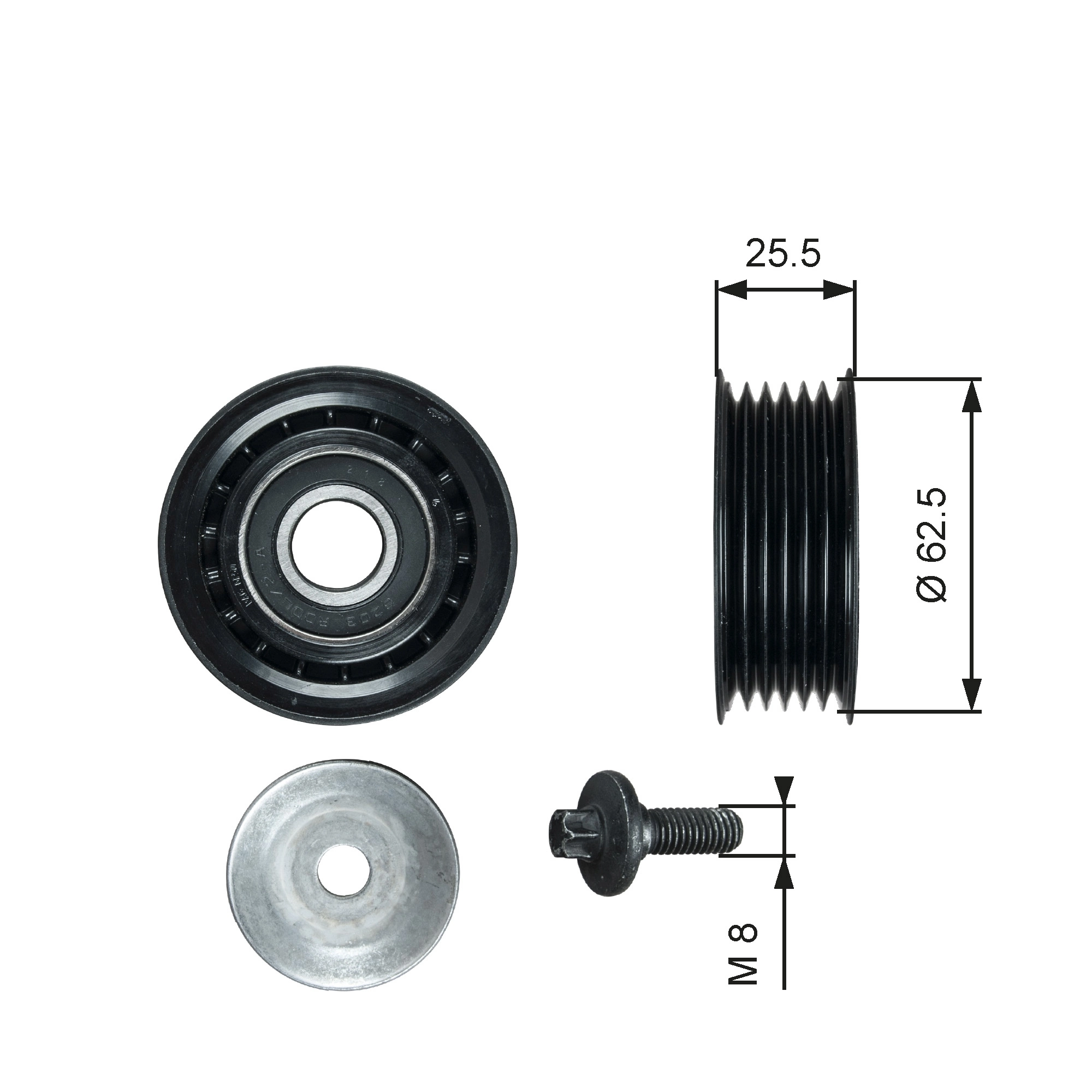 Deflection/Guide Pulley, V-ribbed belt