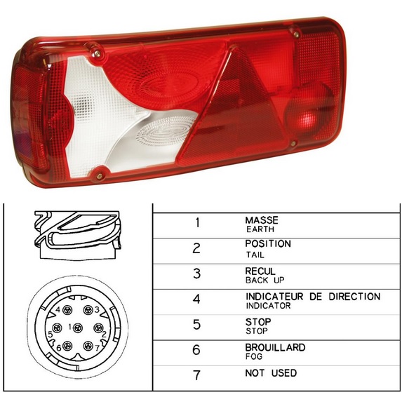 Tail lamp kr.(LH), AMP 1,5-7 pin LC8T ADR