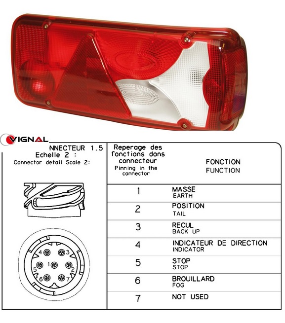 Tail lamp right (RH) 12-24V, LC&T LC8 AMP 1.5-7pin connector